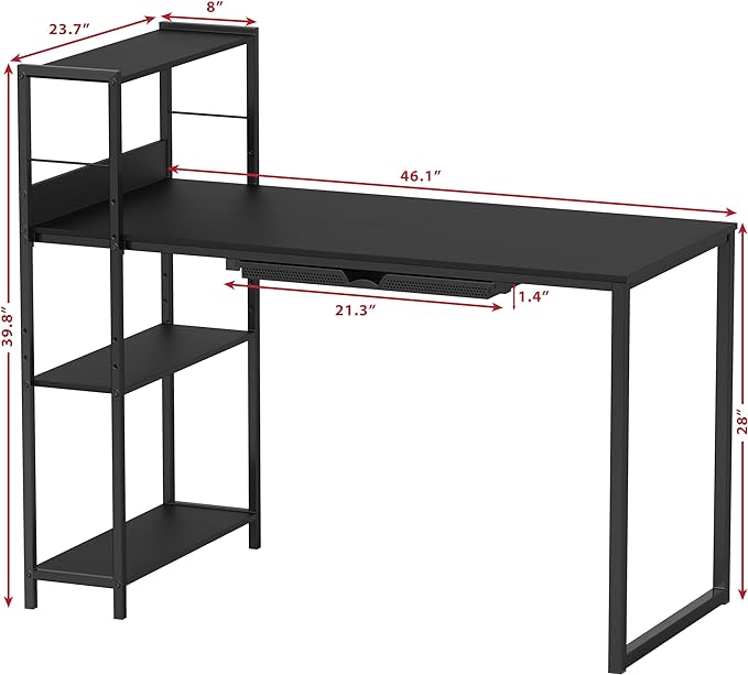 SHW 46-Inch Mission Desk with Side Shelf, 24" Deep, Black - LeafyLoom