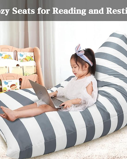 Jorbest Bean Bag Stuffed Animal Storage, Luxury Velvet Bean Bag Covers Only without Filling, Stuffed Animal Bean Bag Storage, Bean Bag Chair for Adults and Kids, (Stripe White Gray, 200L/52 Gal) - LeafyLoom