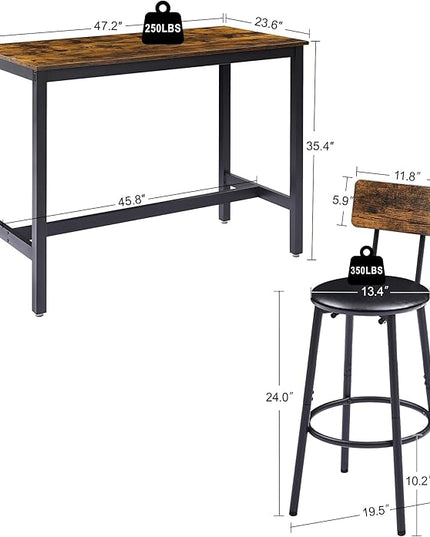 NicBex Dining Room Table Set for 4 Corner Dining Table Set Bar Table Set with 4 Bar Stools PU Soft Seat with Backrest Set for Kitchen, Dining Room, Dinette, Thicken Steel Frame, Rustic Brown - LeafyLoom