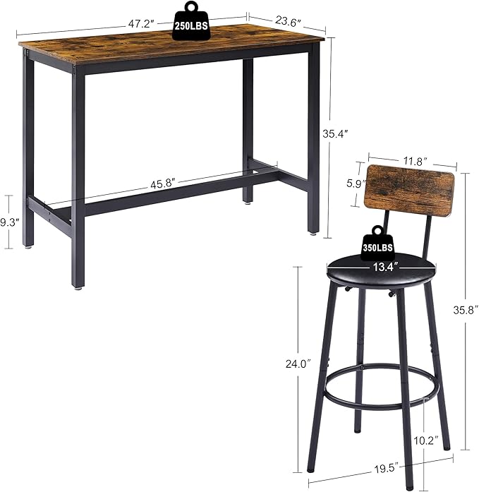 NicBex Dining Room Table Set for 4 Corner Dining Table Set Bar Table Set with 4 Bar Stools PU Soft Seat with Backrest Set for Kitchen, Dining Room, Dinette, Thicken Steel Frame, Rustic Brown - LeafyLoom