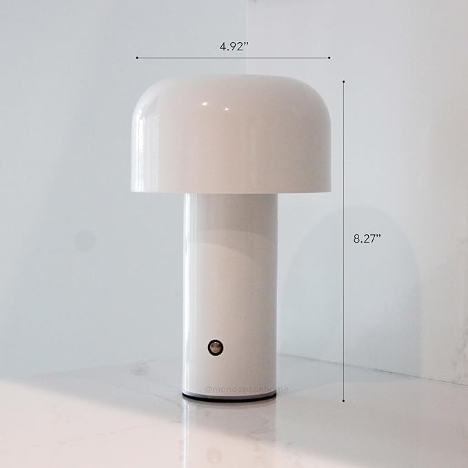 Monospace Mushroom Lamp | Minimalist Lamp (White) | Modern Metal Table Lamp | LED Bedside Lamp | 3 Color Settings - LeafyLoom