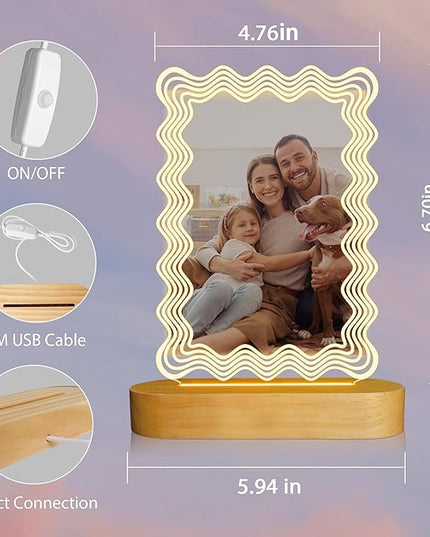 Attivolife Light up Wavy Photo Frame, 4x6 Inches Picture Frame Cute Night Light for Bedroom Aesthetic, Unique Birthday Christmas Gifts for Girl Lover Friends - LeafyLoom