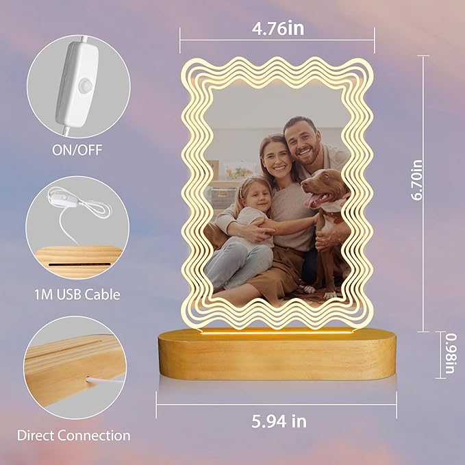 Attivolife Light up Wavy Photo Frame, 4x6 Inches Picture Frame Cute Night Light for Bedroom Aesthetic, Unique Birthday Christmas Gifts for Girl Lover Friends - LeafyLoom