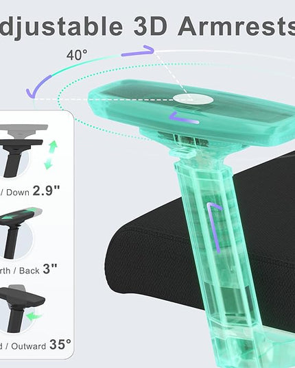 Ergonomic Mesh Office Chair, High Back Desk Chair with 3D Armrests, Adaptive Thoracic Support, 3D lumbar support & Adjustable Headrest, Home Swivel Computer Chair with Tilt Function - LeafyLoom