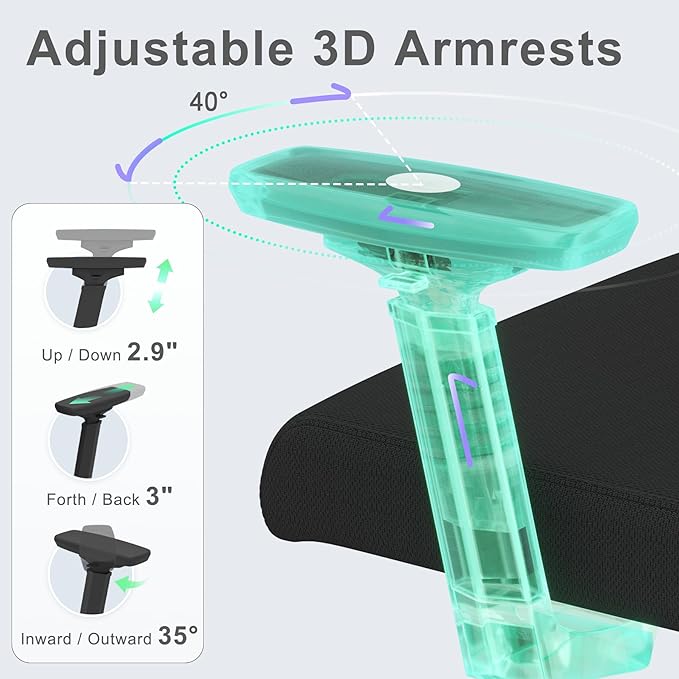 Ergonomic Mesh Office Chair, High Back Desk Chair with 3D Armrests, Adaptive Thoracic Support, 3D lumbar support & Adjustable Headrest, Home Swivel Computer Chair with Tilt Function - LeafyLoom