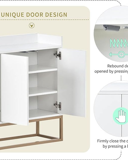 Sideboard Buffet Cabinet with Large Storage Space,Modern Particle Board Kitchen Console Table,W/ 4 Doors and Gold Metal Legs,Dining Room,Entryway,White, 47.2" - LeafyLoom