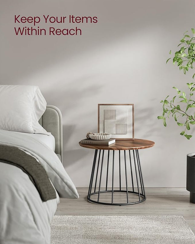 VASAGLE Round Coffee Tables, Set of 2, Modern Circle Side Tables with Steel Frame, for Living Room, Bedroom, Natural Walnut ULCT045K43 - LeafyLoom