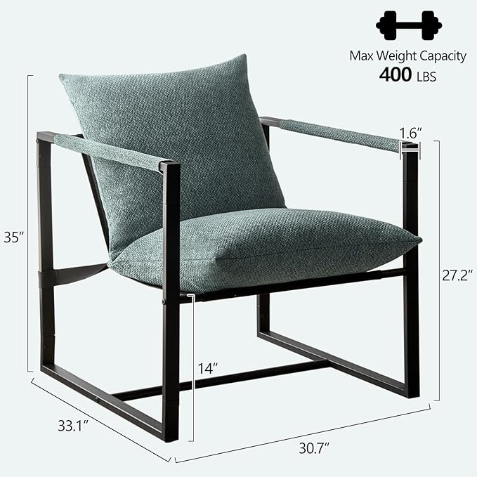 Wimarsbon Modern Accent Chair, Mid Century Sitting Chair with Sponge Cushion, Comfy and Sturdy Lounge Chair with Metal Leg for Bedroom, Living Room, Office,Easy Assembly (Linen - Aqua) - LeafyLoom