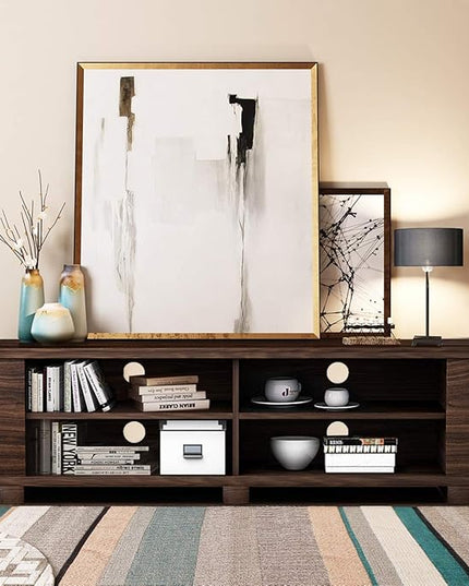 Wood TV Television Stands, Large, Walnut - LeafyLoom