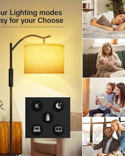 BoostArea Floor Lamp for Living Room,Arc Floor Lamp with Remote Control,Stepless Dimmable Brightness & Colors Temperature 2700k-6500k,Modern Standing Lamp for Bedroom Study Room Office,Beige - LeafyLoom