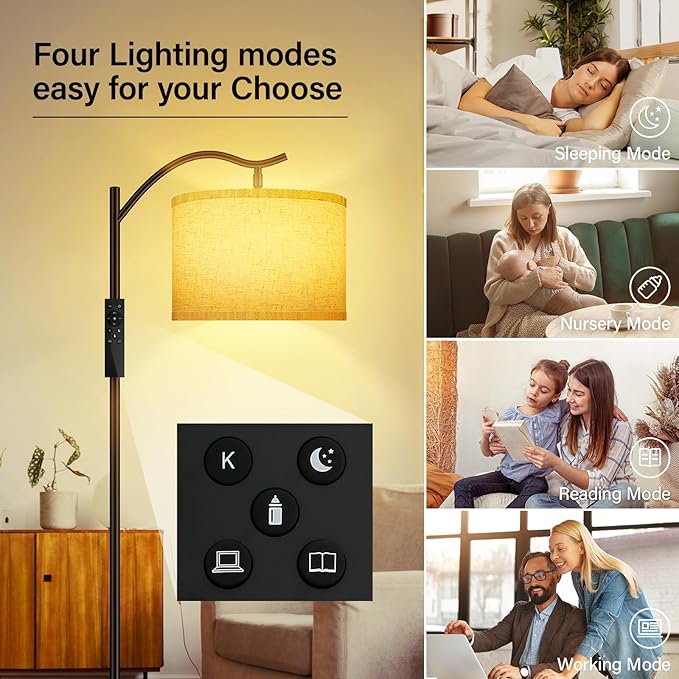 BoostArea Floor Lamp for Living Room,Arc Floor Lamp with Remote Control,Stepless Dimmable Brightness & Colors Temperature 2700k-6500k,Modern Standing Lamp for Bedroom Study Room Office,Beige - LeafyLoom