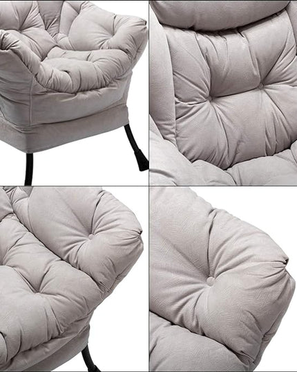 HollyHOME Fabric Lazy Chair with Foldable Ottoman, Accent Comfy Lounge Arm Chair and Folding Footrest Stool Set, Leisure Sofa Reading Chair and Footstool for Living Room, Bedroom, Dorm, Grey - LeafyLoom