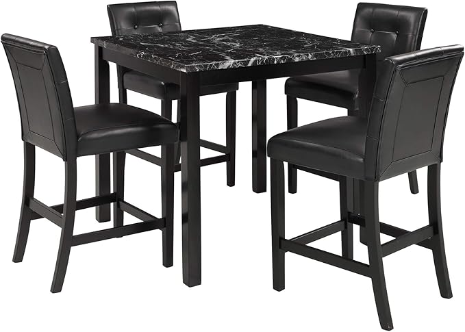 NicBex Small Dining Table Set for 4 Dining Room Set 5-Piece Kitchen Table Set Faux Marble Top Counter Height Dining Table Set with 4 Pu Leather-Upholstered Chairs, Black - LeafyLoom