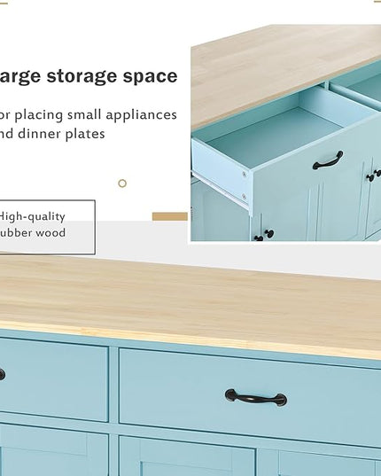 Kitchen Island with Storage, Rolling Table on Wheels w/ 4 Door Cabinet and 2 Drawers,Spice Rack, Towel Rack for Dinning Room - LeafyLoom