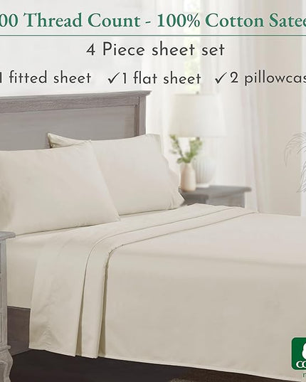 California Design Den Luxury King Size Sheet Set - 100% Cotton, 600 Thread Count Deep Pocket King Sheets, Hotel-Quality Bedding with Sateen Weave - Ivory - LeafyLoom
