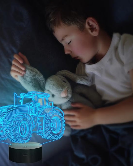 Attivolife Tractor 3D Illusion Night Lamp, 16 Color Changing Dimmable Hologram Lighting, Timer Toy USB Charge Table Desk Bedroom Decoration Creative Gift for Kid Boy with Remote Control - LeafyLoom