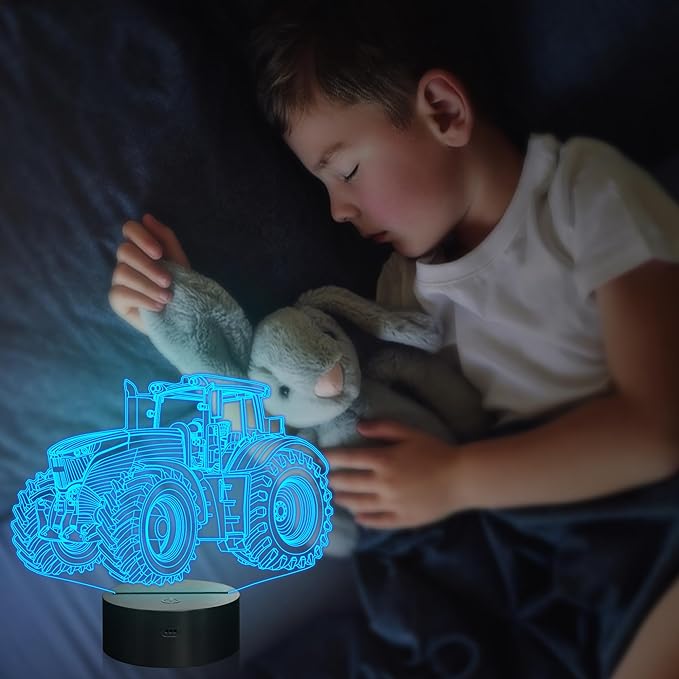 Attivolife Tractor 3D Illusion Night Lamp, 16 Color Changing Dimmable Hologram Lighting, Timer Toy USB Charge Table Desk Bedroom Decoration Creative Gift for Kid Boy with Remote Control - LeafyLoom