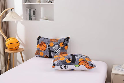 Btargot 3 Piece Grey Geometric Basketball Comforter Set Full for Boys Teens, 3D Sports Bedding,Soft Microfiber Reversible Quilt with 2 Matching Pillow Shams, Yellow - LeafyLoom