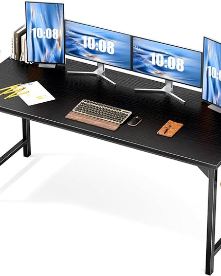 JHK Computer Desk Office 63 Inch Writing Work Kids Study Simple Wooden Table for Home Bedroom Modern Style with Headphone Hooks & Storage Bag, Black - LeafyLoom