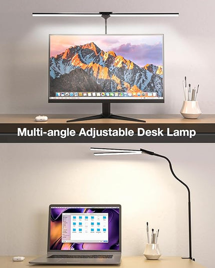 LED Desk Lamp for Home Office,Bright Double Head Desk Lamp with Clamp,Dimmable 5 Color Modes Desk Lighting,12W Eye-Caring Architect Table Lamp for Workbench,Monitor,Reading,Study,1400lm - LeafyLoom