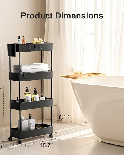 Pipishell Slim Storage Cart with Wheels, Bathroom Cart Organizer Bathroom Storage Small, Rolling Cart for Bathroom, Laundry Room, Kitchen, Narrow Space, Black PIUC05 - LeafyLoom