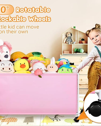 MISSLO Large Kids Toy Box for Girls with Wheels Toy Chest for Toddlers Toy Storage Organizer Big Toy Bin, 124L, Pink - LeafyLoom