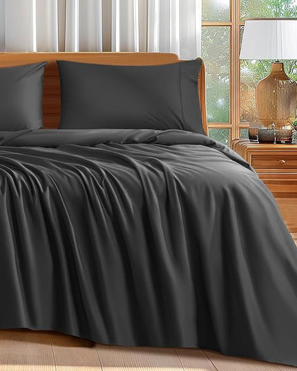 Shilucheng 100% Cotton Sheets Set - 600 Thread Count，Luxury Egyptian Cotton Bed Sheets，5-Star Hotel Quality Sheets, Breathable & Cooling, 16 Inch Deep Pocket - 4 Piece (Black, Full) - LeafyLoom