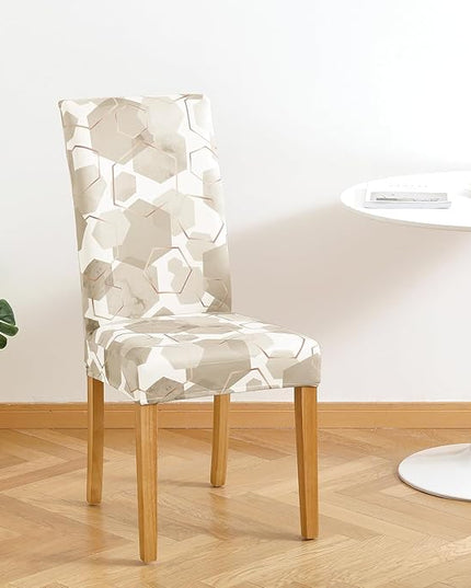 Gibelle Dining Room Chair Covers Set of 6, Soft Stretch Kitchen Chair Covers Slipcover Protector, Removable Washable Geometric Parson Chair Covers 6 Pack, Beige Gibelle