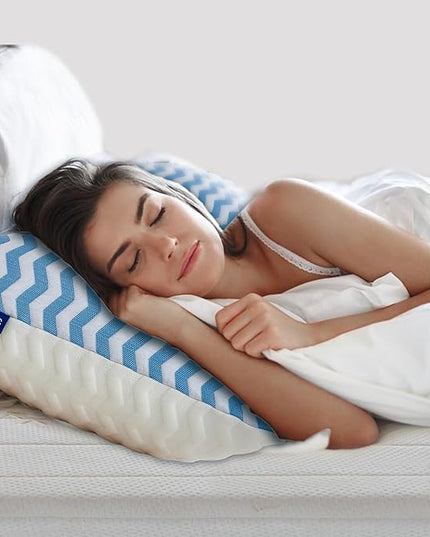 Pillows Standard Size - Adjustable Firm Pillow for Back Stomach and Side Sleeper - Shredded Memory Foam Cooling Pillow for Neck and Shoulder Pain with Washable Cover and Bonus Foam Fill - LeafyLoom