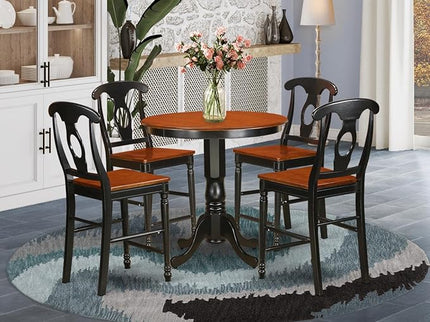 East West Furniture JAKE5-BLK-W 5 Piece Counter Height Pub Set Includes a Round Dining Table with Pedestal and 4 Dining Room Chairs, 36x36 Inch, Black & Cherry - LeafyLoom