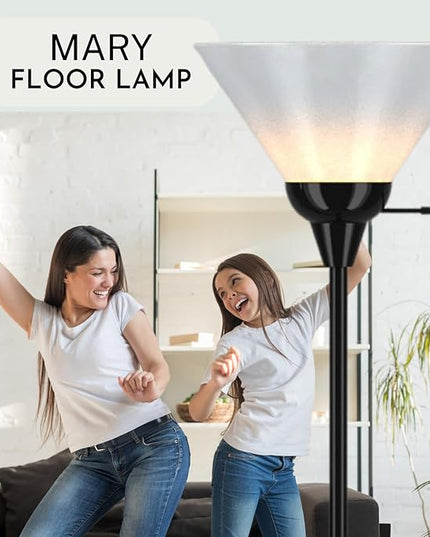 LIGHTACCENTS Black Floor Lamp with Opal White Cone Shade – Standing Lamp, Torch Floor Lamps for Living Room, Floor Lamp for Bedroom, Corner Floor Lamp Modern Floor Lamp Corner Lamp (Black Finish) - LeafyLoom