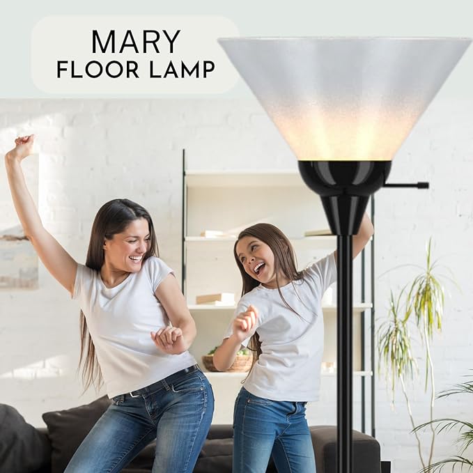 LIGHTACCENTS Black Floor Lamp with Opal White Cone Shade – Standing Lamp, Torch Floor Lamps for Living Room, Floor Lamp for Bedroom, Corner Floor Lamp Modern Floor Lamp Corner Lamp (Black Finish) - LeafyLoom