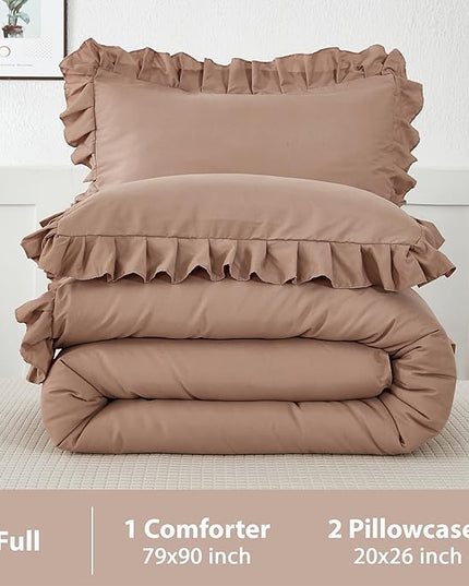 Andency Taupe Full Size Comforter Set, 3 Pieces Boys Men Solid Bedding Comforters & Sets, All Season Farmhouse Fluffy Bed Set Bedspread Blanket Quilts Gifts - LeafyLoom