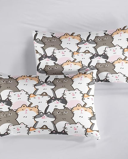 CVHOUSE Cat Bedding,Cartoon Cat Comforter Twin,Animals Print Comforter Set for Kids,Kawaii Quilt Set with 1 Comforter and 2 Pillow Cases - LeafyLoom