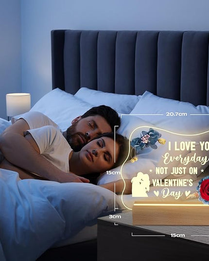 Yamonic Valentines Day Gifts for Her, Handmade Acrylic Plaque with Eternal Real Rose, Night Light with Preserved Rose Romantic Gifts for Girlfriend Wife Women (Valentine's Day) - LeafyLoom