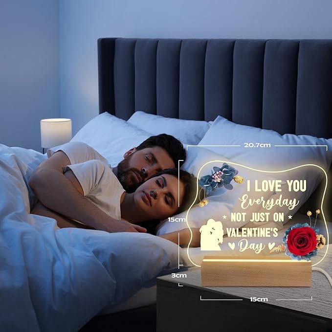 Yamonic Valentines Day Gifts for Her, Handmade Acrylic Plaque with Eternal Real Rose, Night Light with Preserved Rose Romantic Gifts for Girlfriend Wife Women (Valentine's Day) - LeafyLoom