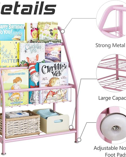 aboxoo Kids Bookshelf Small Toddler Freestanding for Children Room 18 inches Metal Bookcase Toy Organizer Pink Stable Bookcase Bookstore Library Book Unit Storage for Small Place - LeafyLoom