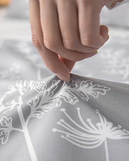 JANZAA Full Size Comforter Sets Grey Comforter Set Floral Bedding Set Microfiber Comforter Set with 2 Pillow Cases for All Season Cozy and Comfortable 3 Pieces - LeafyLoom