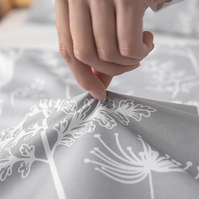 JANZAA Full Size Comforter Sets Grey Comforter Set Floral Bedding Set Microfiber Comforter Set with 2 Pillow Cases for All Season Cozy and Comfortable 3 Pieces - LeafyLoom