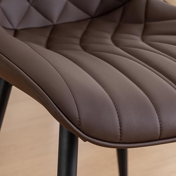 YOUNUOKE Dining Chairs Set of 2 Mid Century Modern Kitchen Chair Comfortable Upholstered Faux Leather Dinner Chairs for Kitchen Dining Room, Brown - LeafyLoom