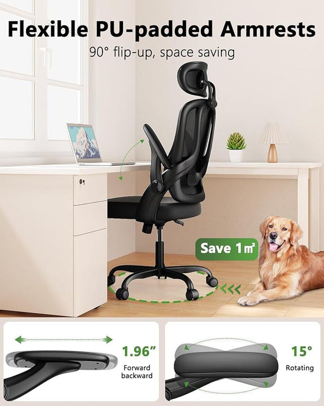 Home Office Chair, High Back Ergonomic Desk Chair with 3D Armrests, Lumbar Support, Mesh Computer Chair with Adjustable Headrest, for Home, Office, Work, Student - LeafyLoom