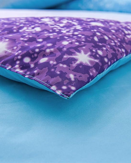 A Nice Night Girls Comforter Set Twin Size 6 Piece Bed in A Bag 3D Colorful Sparkle Galaxy Rainbow Bedding Comforter Sheet Sets for Kids,BluePurple - LeafyLoom