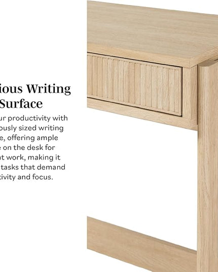 Walker Edison Office Writing and Computer Desk Spacious Desktop, Complementary in Living Spaces, 38 Inch, Reeded Coastal Oak - LeafyLoom