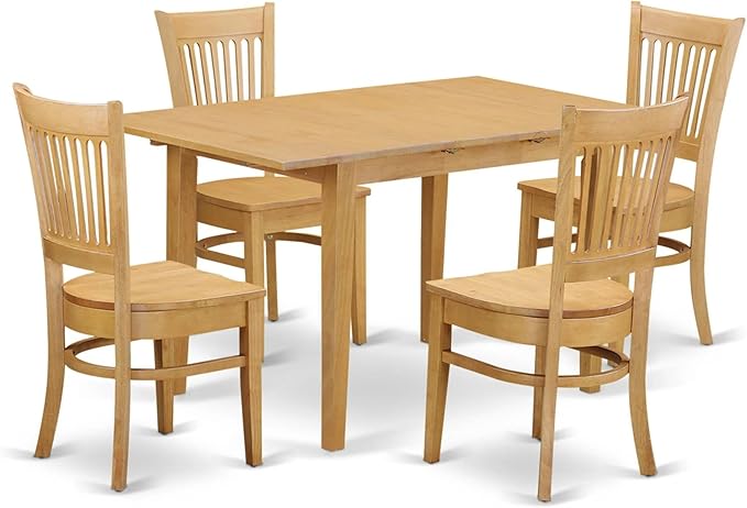 East West Furniture Norfolk 5 Piece Room Set Includes a Rectangle Wooden Table with Butterfly Leaf and 4 Kitchen Dining Chairs, 32x54 Inch, Oak - LeafyLoom