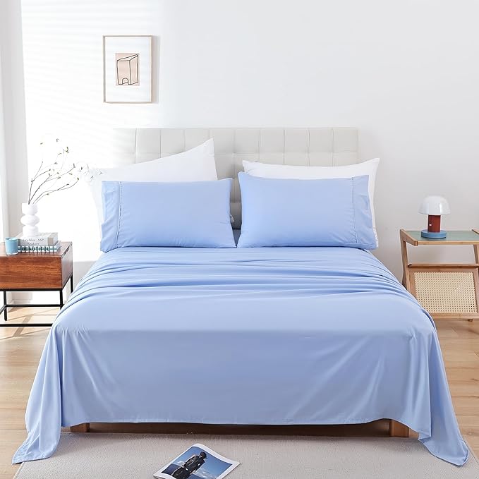 Whitney Home Textile Queen Sheet Set - 4 Piece Soft Breathable Bed Sheets for Queen Size Bed, Deep Pocket Lxuury Brushed Sheets, Hotel Bedding Sheets and Pillowcases, Wrinkle Free Oeko-Tex Sheets - LeafyLoom