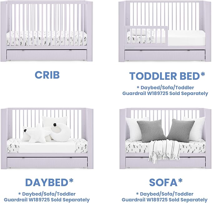 Delta Children Cassie 4-in-1 Convertible Crib with Underdrawer, Lilac + Simmons Kids Silver Nights Dual Sided 2-Stage Baby Crib Mattress (Bundle) - LeafyLoom