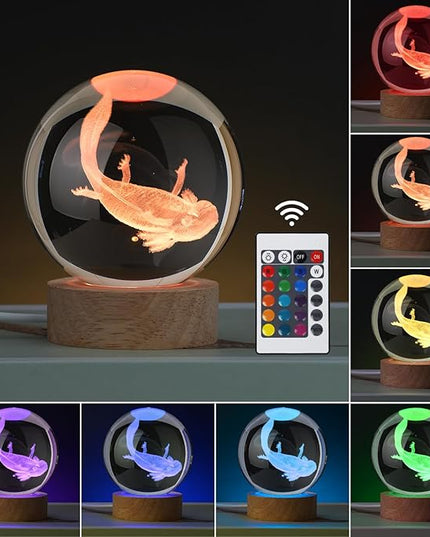Large 3D Axolotl Crystal Ball Night Light, Axolotl Lamp 16 Color Changing with Remote Control for Bedroom Decor, Cool Desk Decor Gift for Teens Boys and Girls and Fans, Axolotl - LeafyLoom