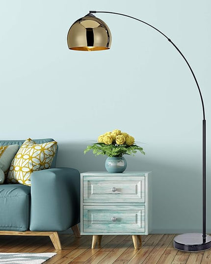 NW Archiology Arc Floor Lamp, 67" Height Gold Floor Lamp with Floor Switch and Stable Marble Base, The Unique Curved Design is Ideal for Living Room Reading Bedroom Home Office - LeafyLoom