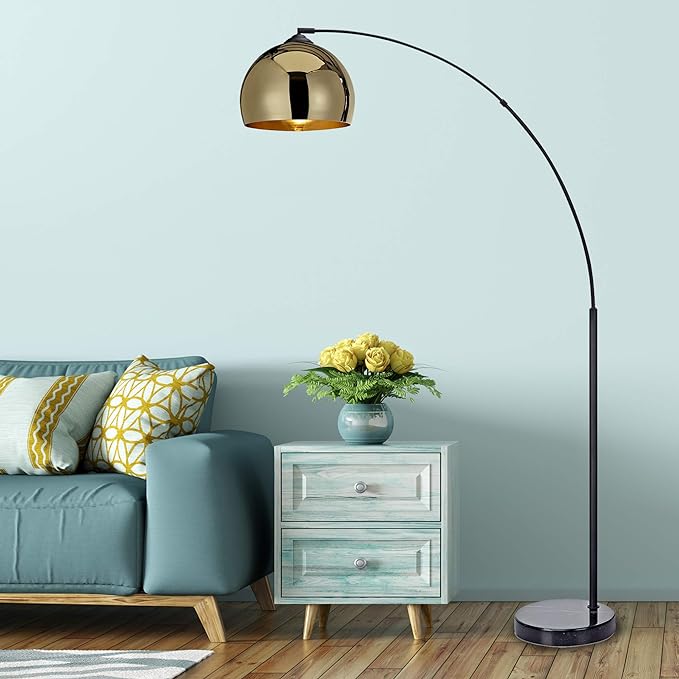 NW Archiology Arc Floor Lamp, 67" Height Gold Floor Lamp with Floor Switch and Stable Marble Base, The Unique Curved Design is Ideal for Living Room Reading Bedroom Home Office - LeafyLoom