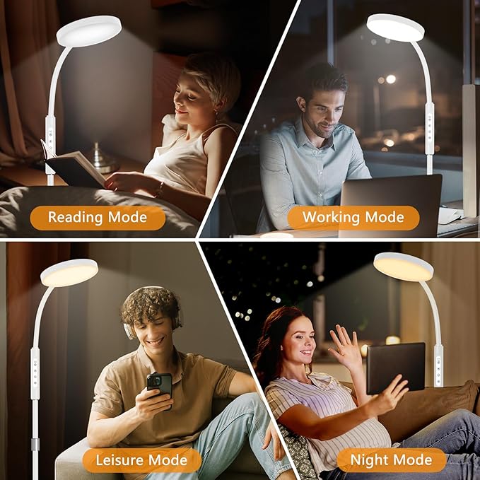 LED Floor Lamp, Height Adjustable Floor Lamps for Living Room, Super Bright Standing Lamp with Timer, Adjustable Colors & Brightness Floor lamp for Bedroom with Remote & Touch Control, White - LeafyLoom